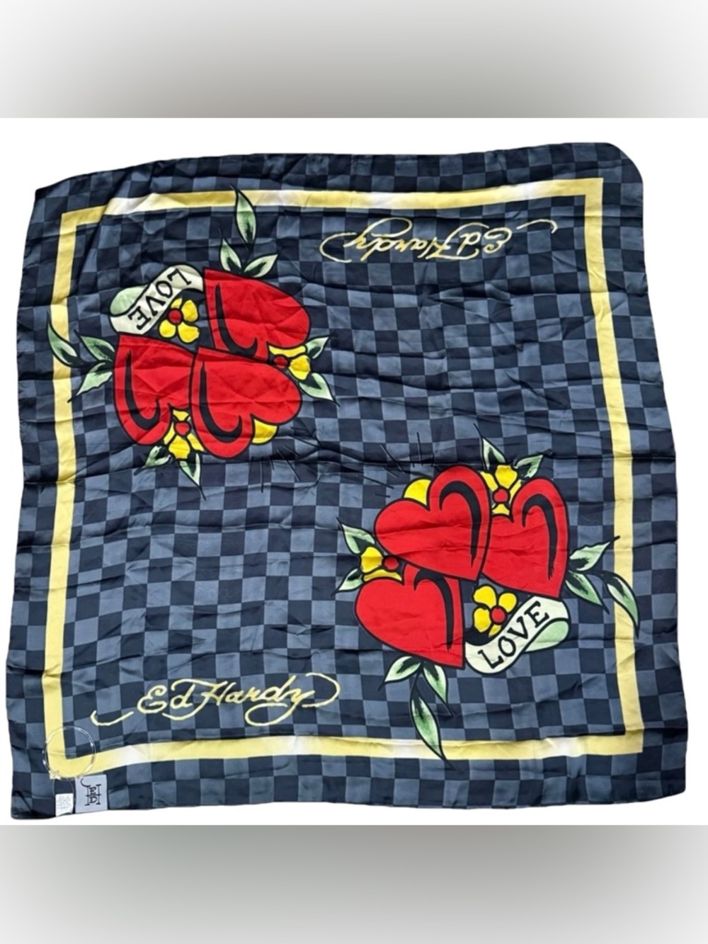 NWT Ed Hardy Love & Hearts Large Square
Scarf - Checkered Tattoo Print 42"